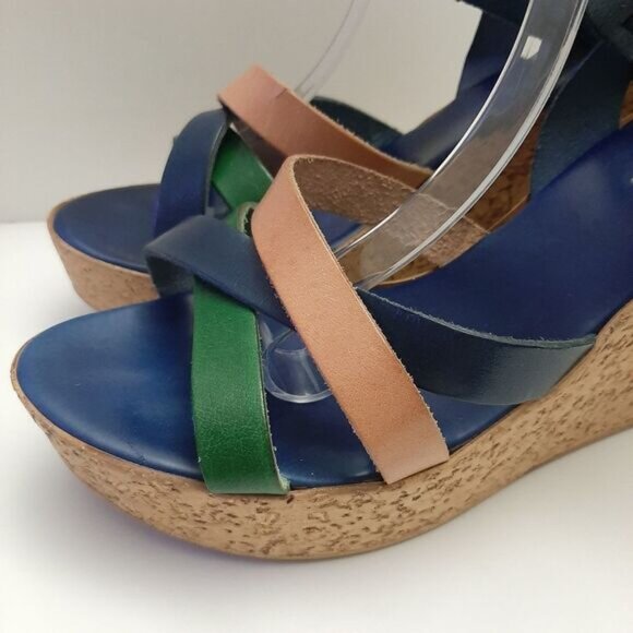 LULU BRAVO Italy Strappy Open Toe Platform Chunky Wedge Heels Sz 8.5 - Picture 10 of 16